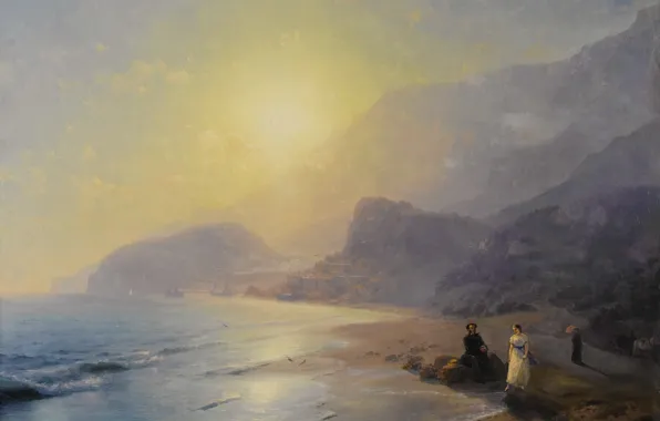 Landscape, picture, 1886, Ivan Aivazovsky, Pushkin and Countess Raevskaya by the Sea near Gurzuf