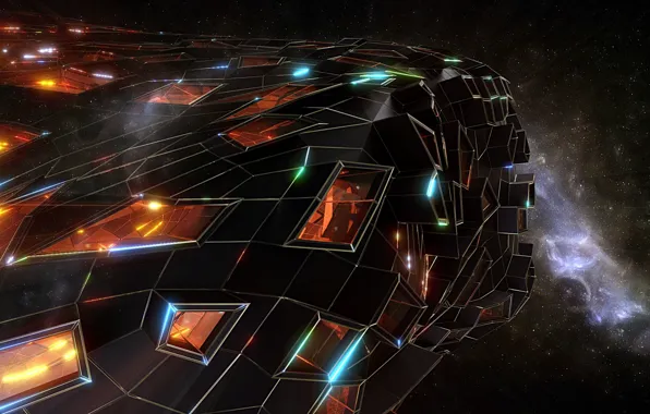 Space, nebula, construction, stars, Retro-futur
