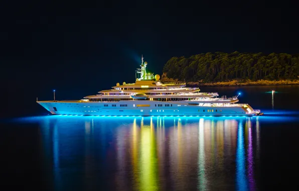 Picture night, lights, island, yacht, Eclipse, yacht, trees., mega