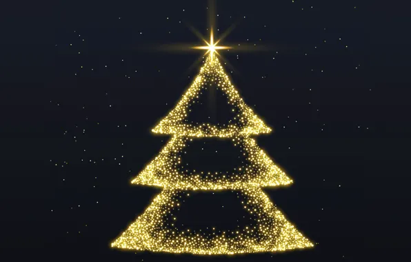 Stars, decoration, gold, tree, Christmas, dark, New year, golden