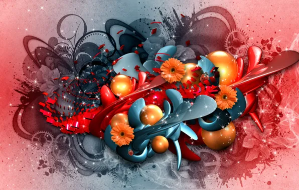 Picture flowers, abstraction, collage, graphics, render, hq Wallpapers