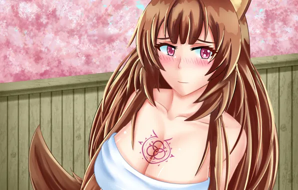 Girl, sexy, cleavage, long hair, brown hair, boobs, animal ears, anime