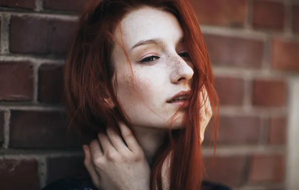Picture girl, portrait, freckles, red