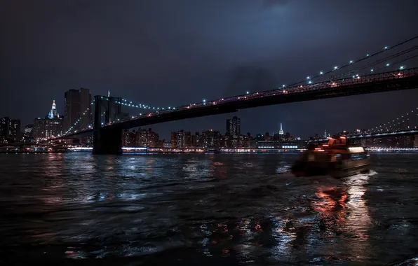 Night, bridge, the city, lights, reflection, photographer, Julia Sariy