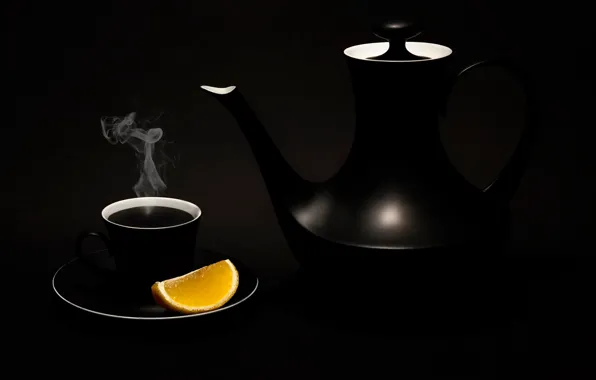 Picture lemon, kettle, Cup, Black tea