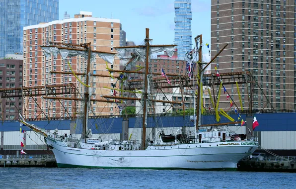 Crash, Brooklyn bridge, The Navy of Mexico, training sailboat, Cuauhtémos