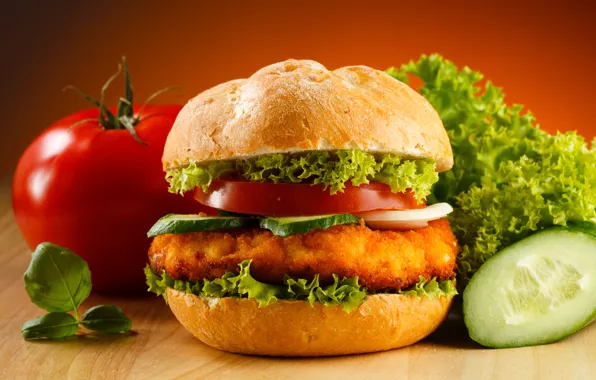 Picture cucumber, tomato, hamburger, Fast food