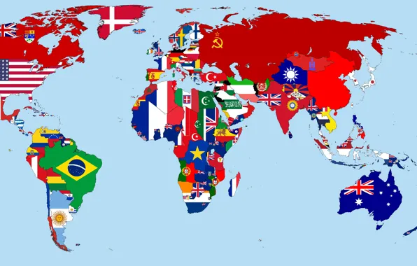 Picture map, Flags, year, the world, countries, 1930