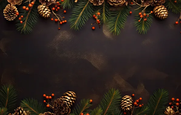 Branches, berries, the dark background, Shine, sequins, fruit, Christmas, New year
