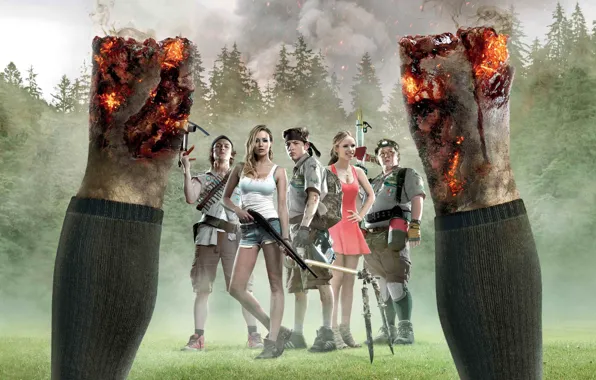 Cinema, fire, flame, zombie, gun, forest, undead, dress