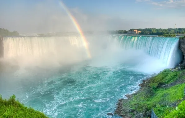 Picture waterfall, rainbow, haze, noise