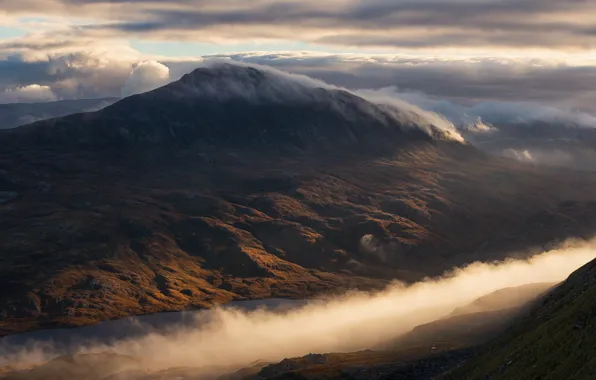 Clouds, mountains, hills, England, Scotland, UK, white mountain