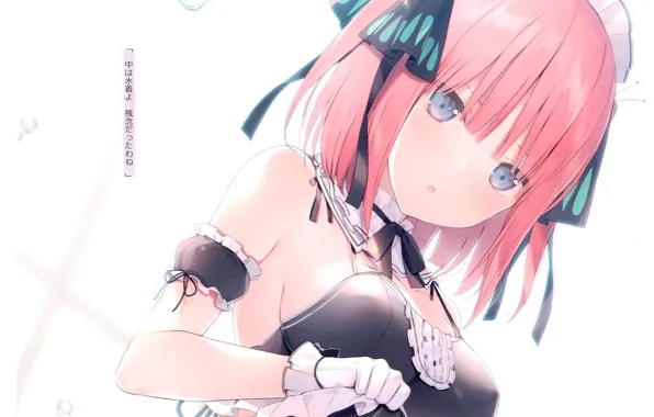 Neckline, gloves, bows, bangs, red hair, Dickey, Toubun no Hanayome, by 6U