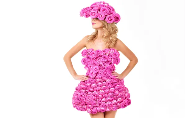 Girl, flowers, pose, creative, roses, hat, makeup, figure
