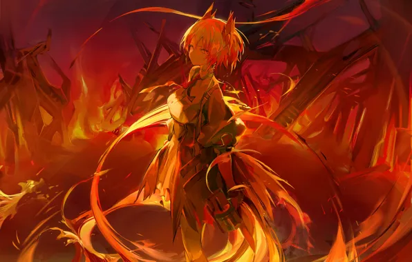 Girl, fire, ears, Arknights, Fiammetta