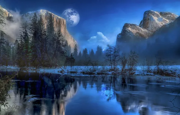 Picture ice, sky, nature, winter, mountains, lake, rocks, snow