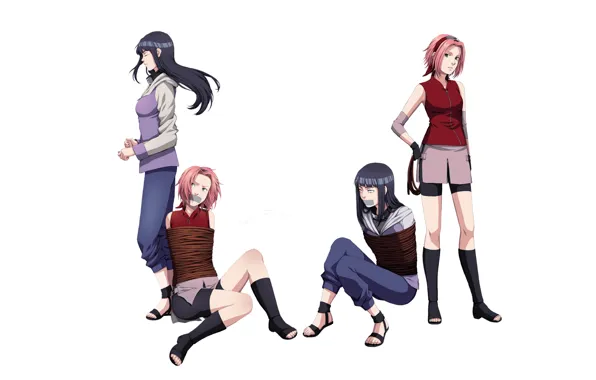 Picture girls, rope, naruto, ninja, Naruto, rivalry, Sakura Haruno, shackles