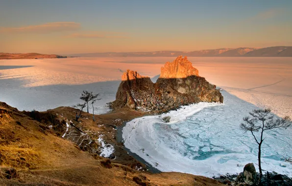 Picture dawn, morning, Baikal, Russia
