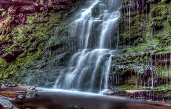 Water, rock, waterfall