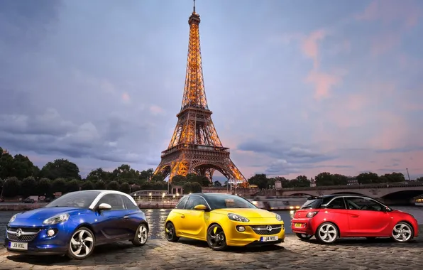 Picture the sky, blue, yellow, red, Opel, rear view, Vauxhall, the front