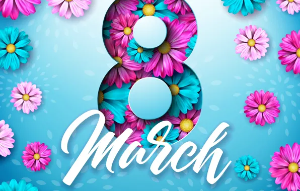 Flowers, holiday, spring, figure, March 8, date, congratulations, postcard
