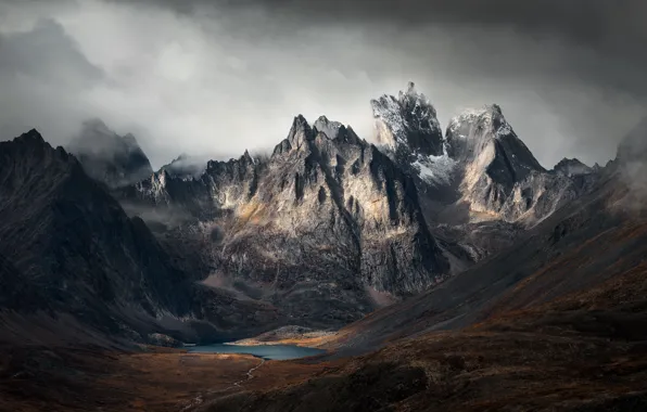 Picture the sky, mountains, clouds, nature, lake, rocks