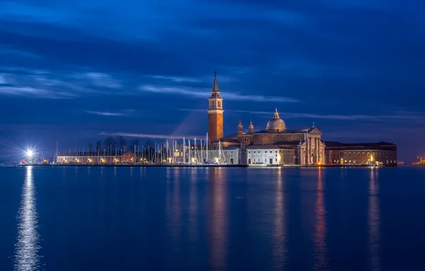 Picture island, tower, yachts, Italy, Church, Venice, Italy, harbour