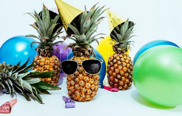 Summer, food, pineapple, party, balloons, Sunglasses