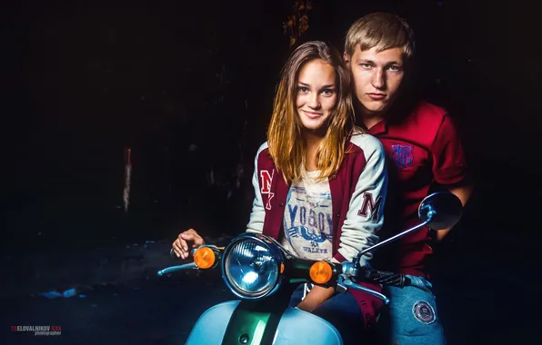 Girl, moped, photographer, girl, guy, photography, photographer, Tselovalnikov Ilya