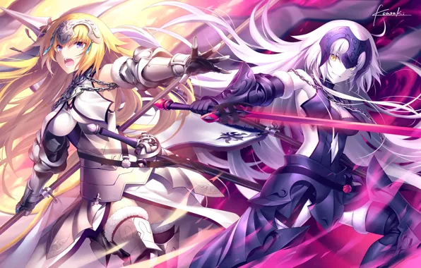 Girls, sword, spear, armor, gun, Fate/Grand Order, joan of arc, fate/apocrypha