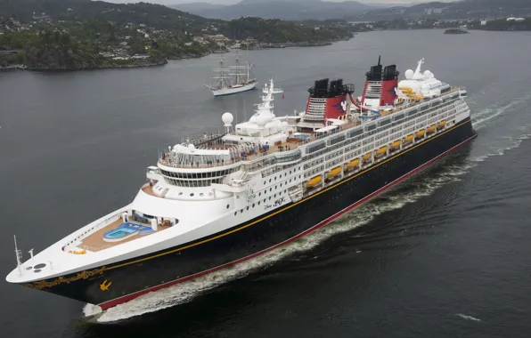 Picture sea, sailboat, Norway, liner, Norway, cruise, North sea, North Sea, Bergen, Mountains, Disney Magic