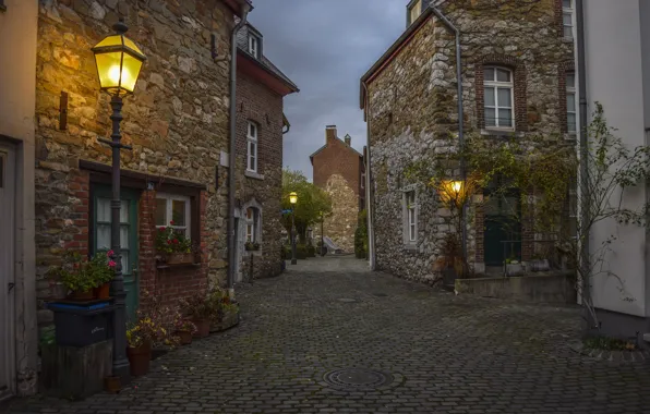 The city, street, home, the evening, Germany, lighting, lights, twilight