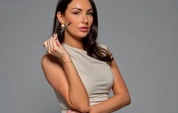Look, pose, hands, makeup, dress, brunette, mascara, Jess