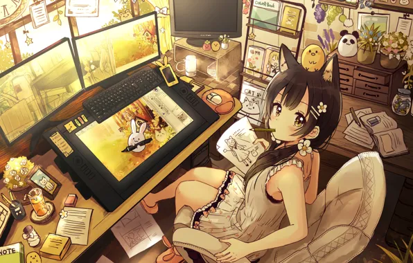 Picture room, art, girl, sakura oriko