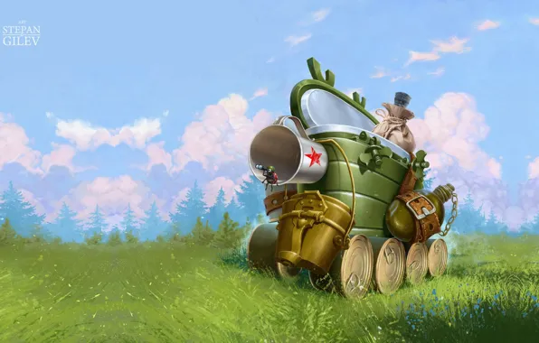Picture summer, fantasy, mood, tank, February 23, children's, with the holiday, Stepan Gilev