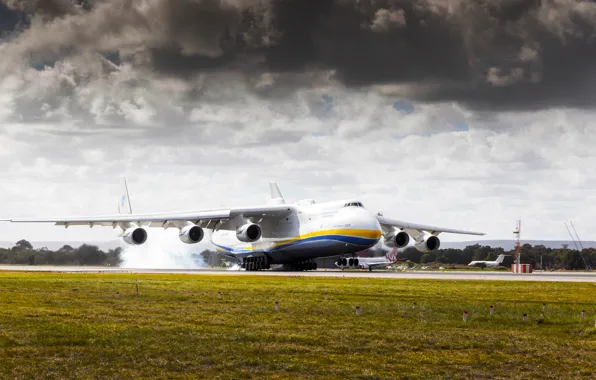 The sky, Clouds, The plane, Smoke, Strip, Wings, Engines, Dream