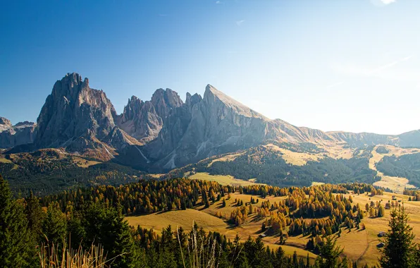 Sky, trees, Italy, blue, beautiful, mountains, shot, dolomite