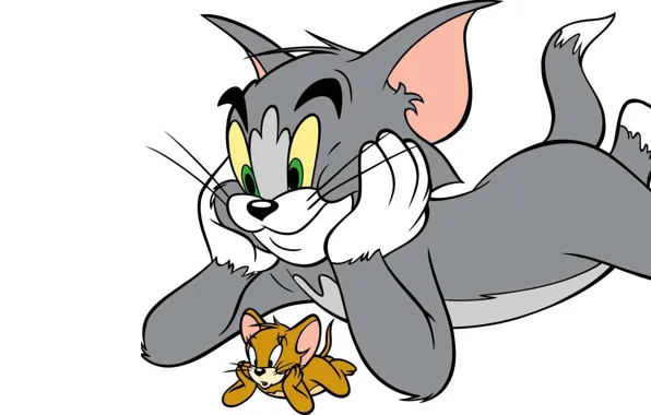Picture cat, mouse, white background, Tom and Jerry