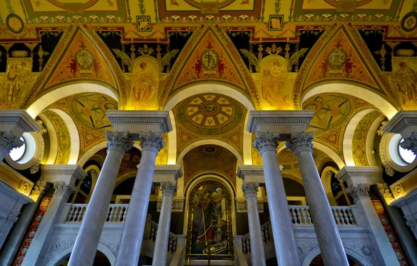 Picture light, arch, Washington, USA, column, the library of Congress