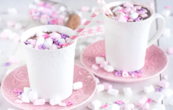 Cup, cocoa, marshmallows