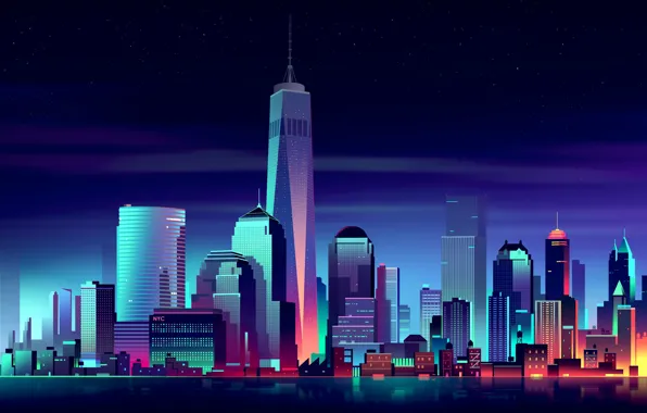 Home, New York, Night, The city, Neon, Style, Building, The building