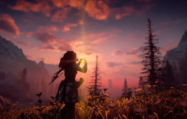 Picture landscape, sunset, heart, gesture, postapokalipsis, exclusive, Playstation 4, Guerrilla Games
