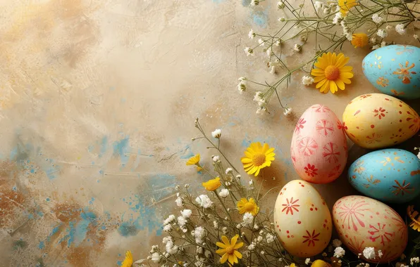 Flowers, holiday, eggs, spring, Easter, painted, eggs, Easter