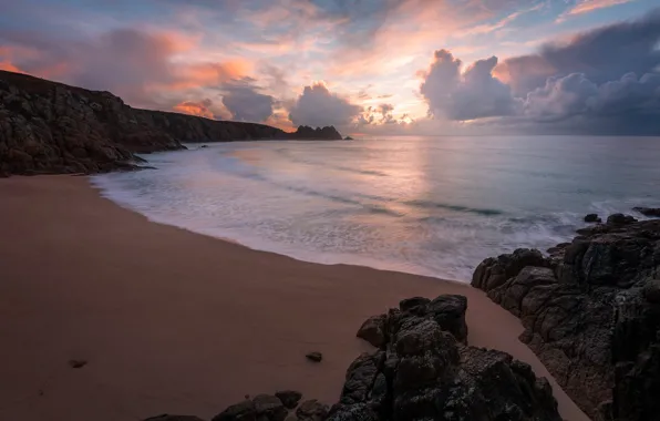 Picture shore, beach, sand, sea, clouds, the sky, horizon, stones