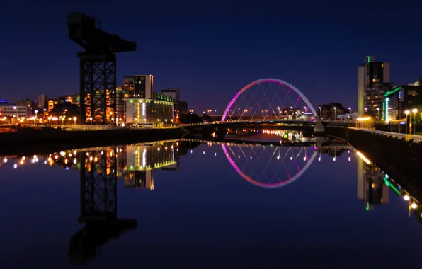 Picture lights, reflection, river, building, the evening, Scotland, backlight, UK