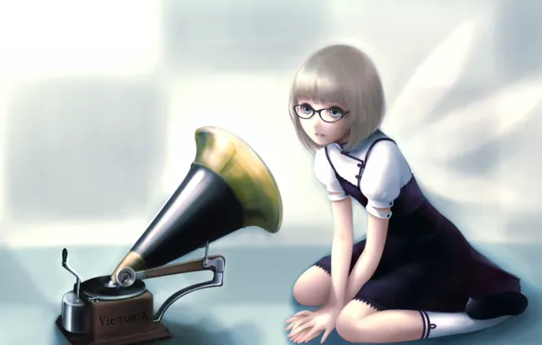 Picture anime, art, girl, the gramophone