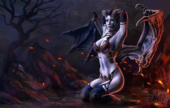 Look, the game, wings, art, Dota 2, succubus, Queen Of Pain