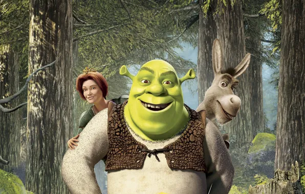Picture forest, Princess, smile, Shrek, donkey, Shrek