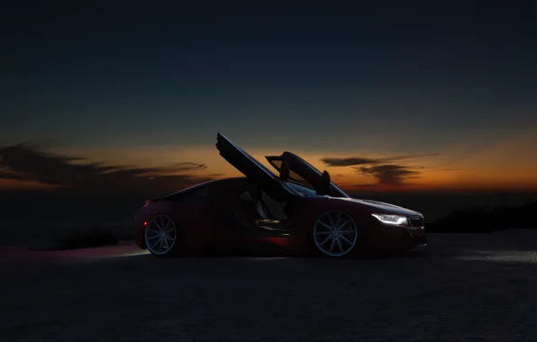 Picture night, BMW, red, BMW i8
