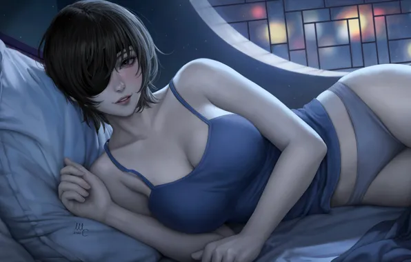 Girl, bed, headband, Chainsaw Man, Himeno